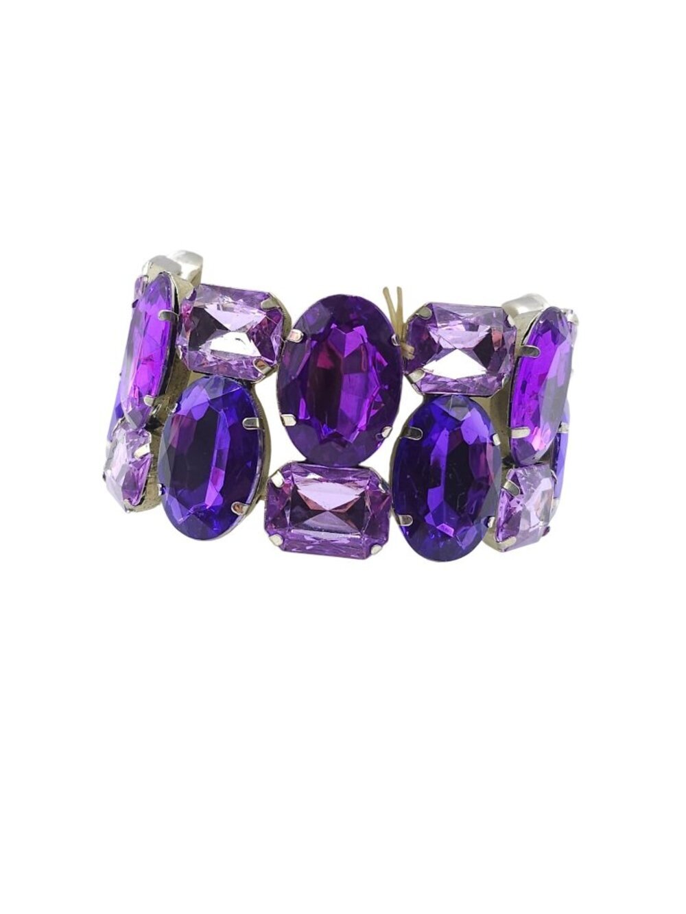 Bold Purple Lavender Acrylic Gems Chunky Design Silver Tone Stretch Bracelet